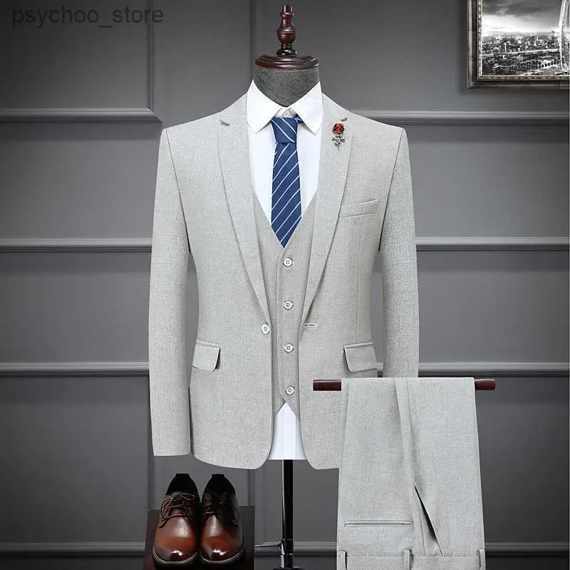 2023 New Fashion Sposo Abiti da sposa Abiti da uomo Casual Business 3 pezzi Set Giacca Cappotto Pantaloni Blazer Pantaloni Gilet Gilet Q230828