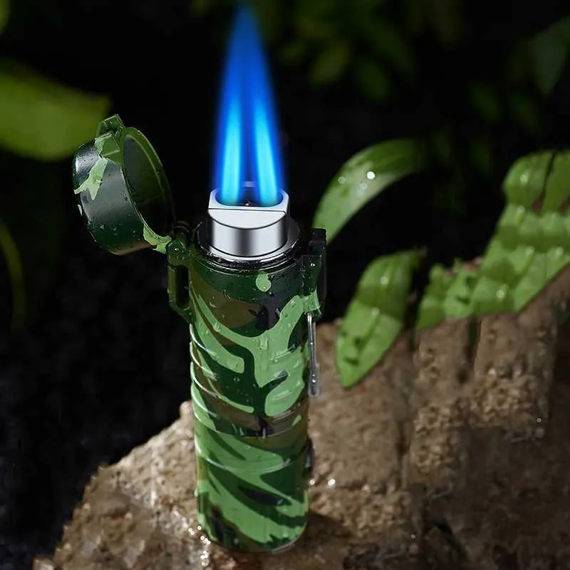 Nouveau briquet Turbo à Jet Butane en métal, étanche et coupe-vent, éclairage de Camping en plein air, Gadget d'allumage, cadeau exquis LR61