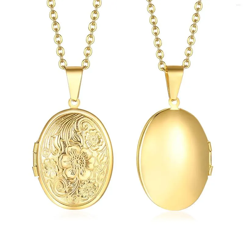 Pendentif Colliers Fleurs en acier inoxydable Collier de médaillon ovale pour femmes ouvrables Po à l'intérieur des chaînes de 20 "