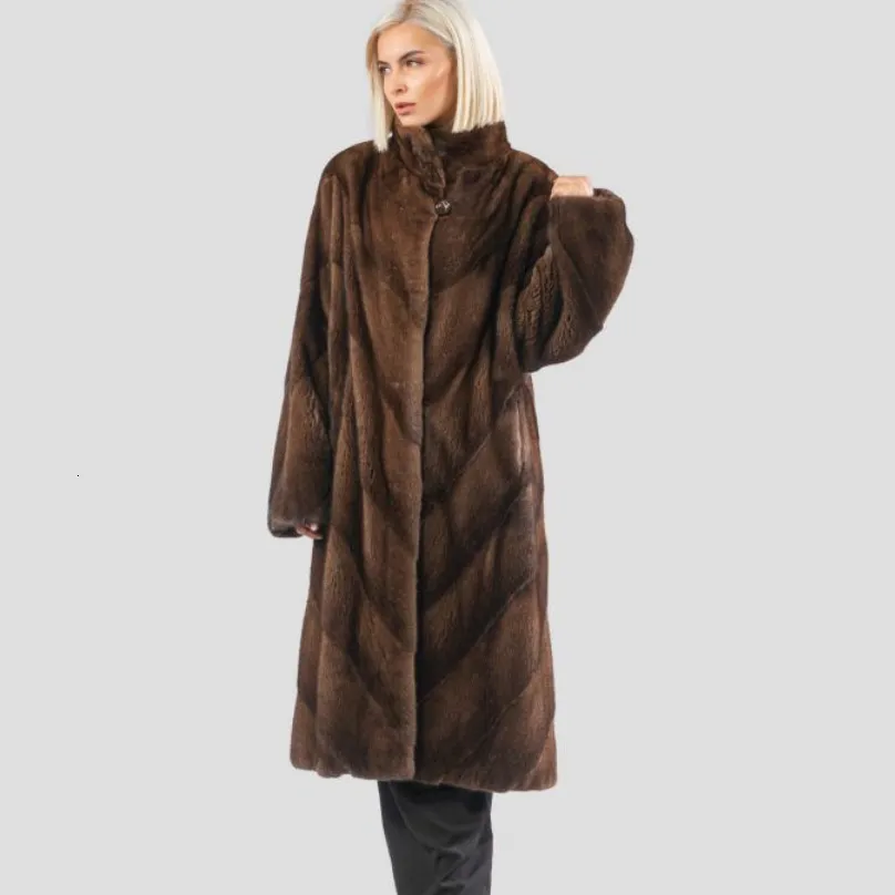 Womens Fur Faux Long Mink Coat 100% äkta varm och fashionabla för Winter European Street Style 230828