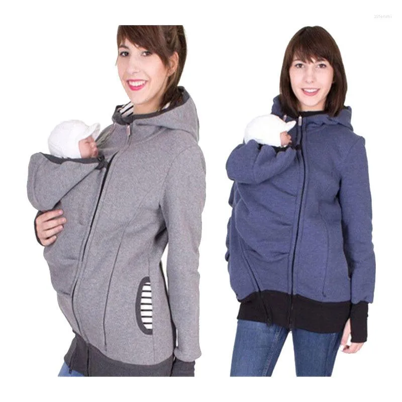 Kvinnorjackor Kvinnor Kangaroo Baby Carrier Hoodies 2023 Multifunktionell 3 i 1 Baby Wearing Jackor Ladies Hoodie (Baby Bag Löstagbar)