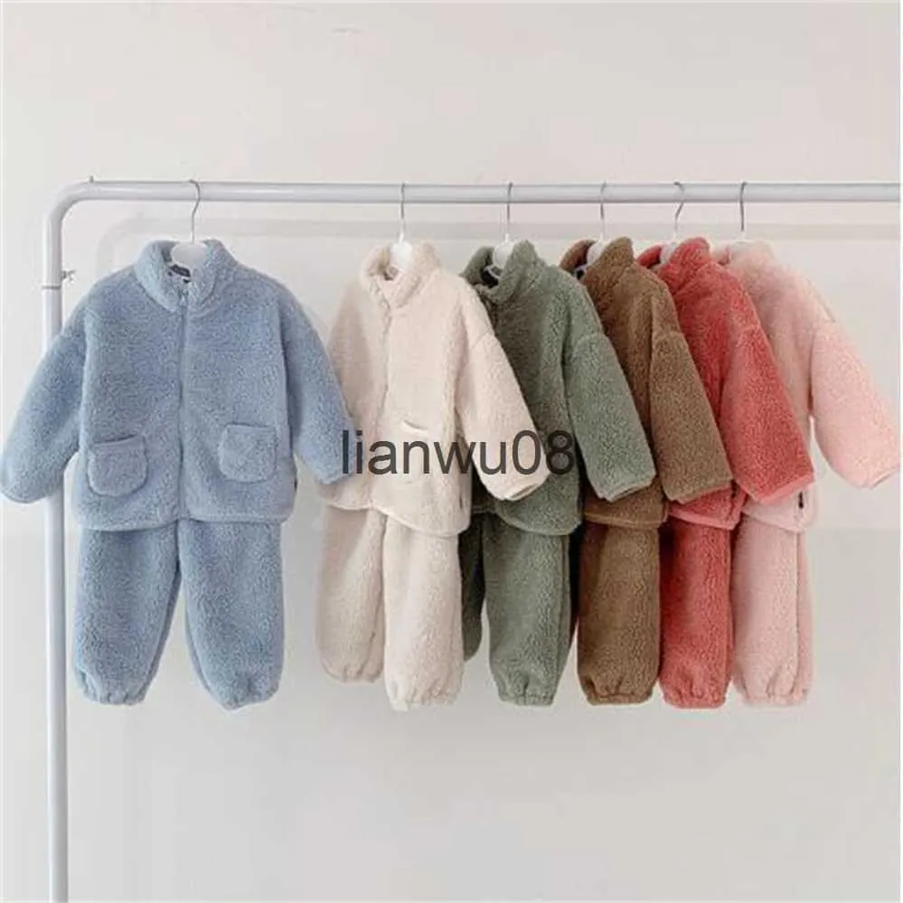 Clothing Sets Children Clothes Set Kids Suit Warm Girl Flannel Jacket Outwear Pant Winter Autumn Baby Girl Boy Tracksuit Sportswear AA6224 x0828