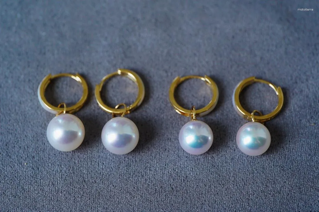 Boucles d'oreilles en or massif 18 carats, 8.8mm/9.7mm, perles naturelles Akoya, pierres précieuses, bijoux fins pour femmes, cadeaux d'anniversaire