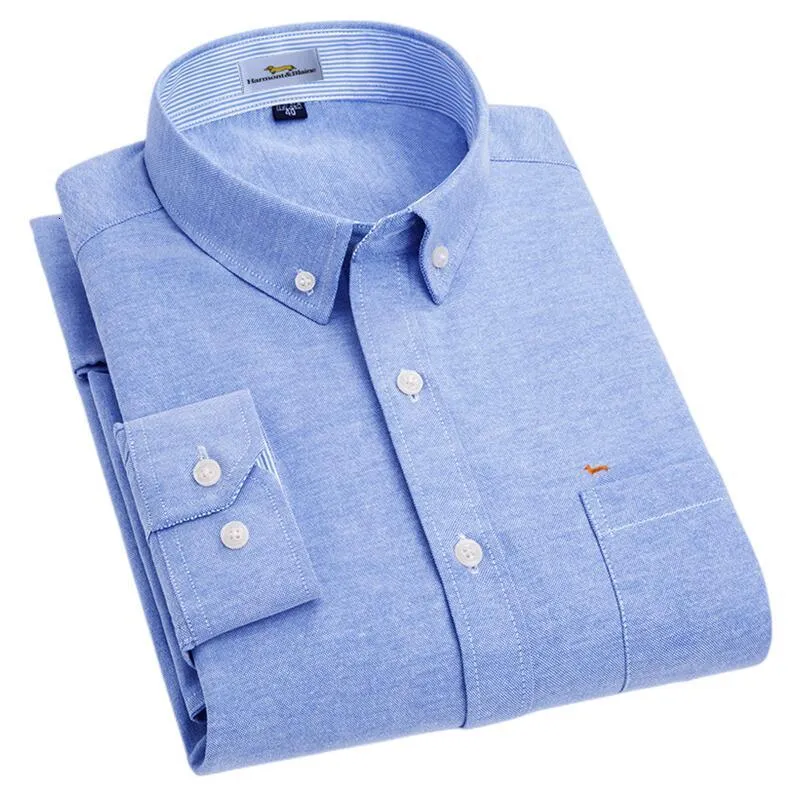 Chemises habillées pour hommes Hommes Printemps Casual Mode Fibre de bambou Coton Solide Blouses à manches longues Broderie Harmont Blaane Chemises 230828