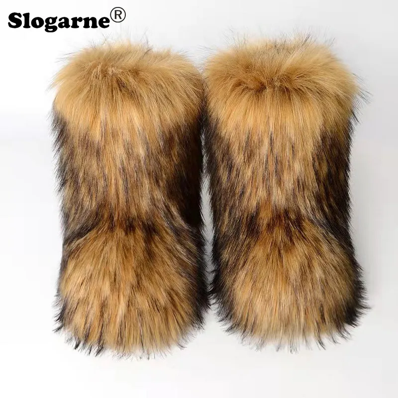 Boot Winter Fluffy Fur Woman Furry Snow Plush Warm Outdoor Footwear Girls Luxury Faux Platform Shoes 230826