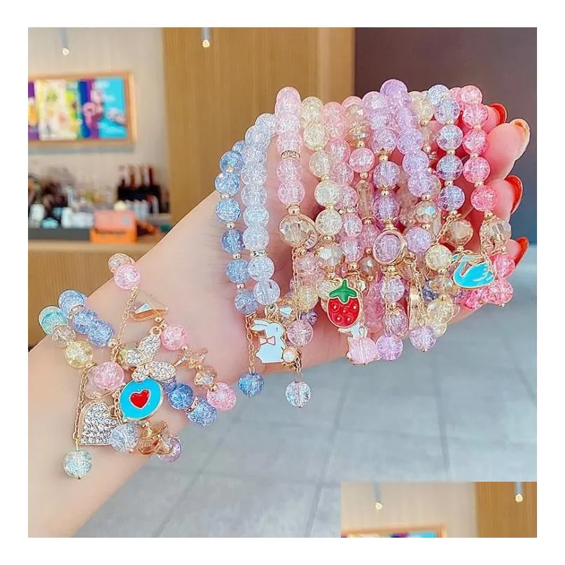 Jewelry Beads Bracelets Kids Girls Friendship Pendants Charm Glass Crystal  Beaded Stretch Wristband Anklets Birthday Bag Fillers Pin Dh9Zf