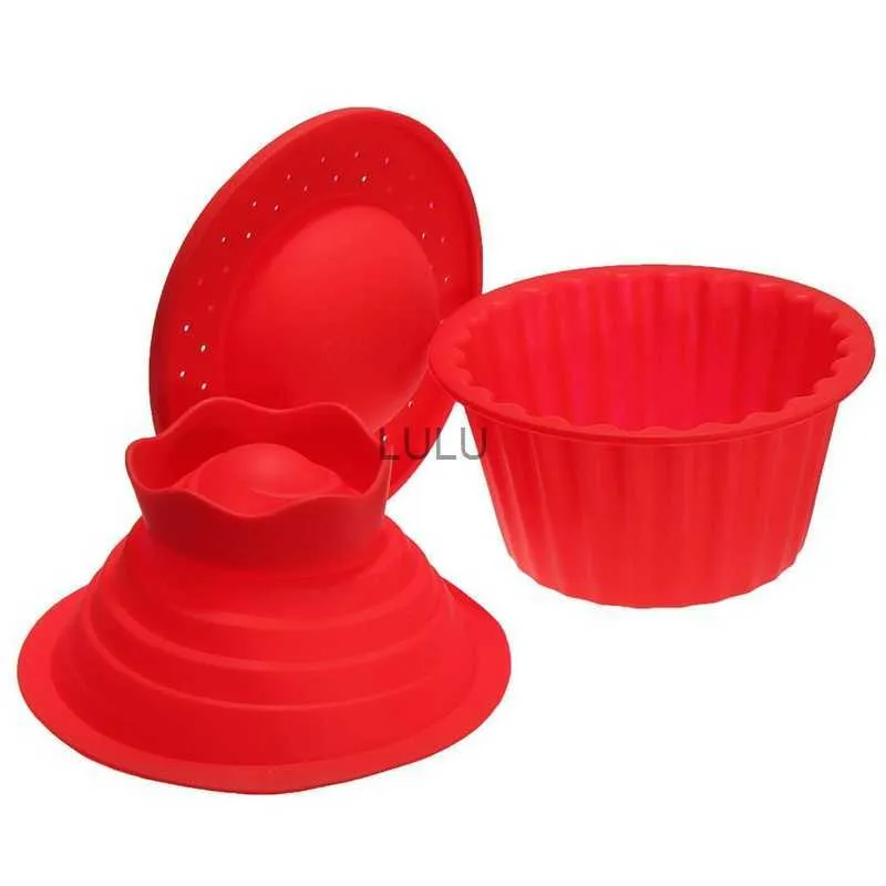 TEENRA 3 STKS Rode Siliconen Big Top Cupcake Mold DIY Siliconen Mal Bakpan non-stick Cupcake Pan Bakken Tools HKD230828