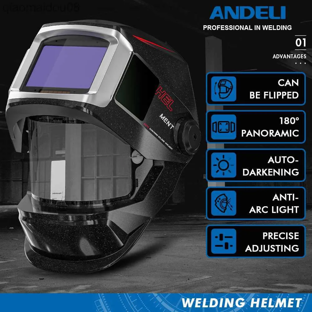 Skyddskläder Andeli stor utsikt Svetshjälm Vänd upp Auto Darking Welding Mask med sidovy Digital svetslins True Color 4 Arc Sensor HKD230826