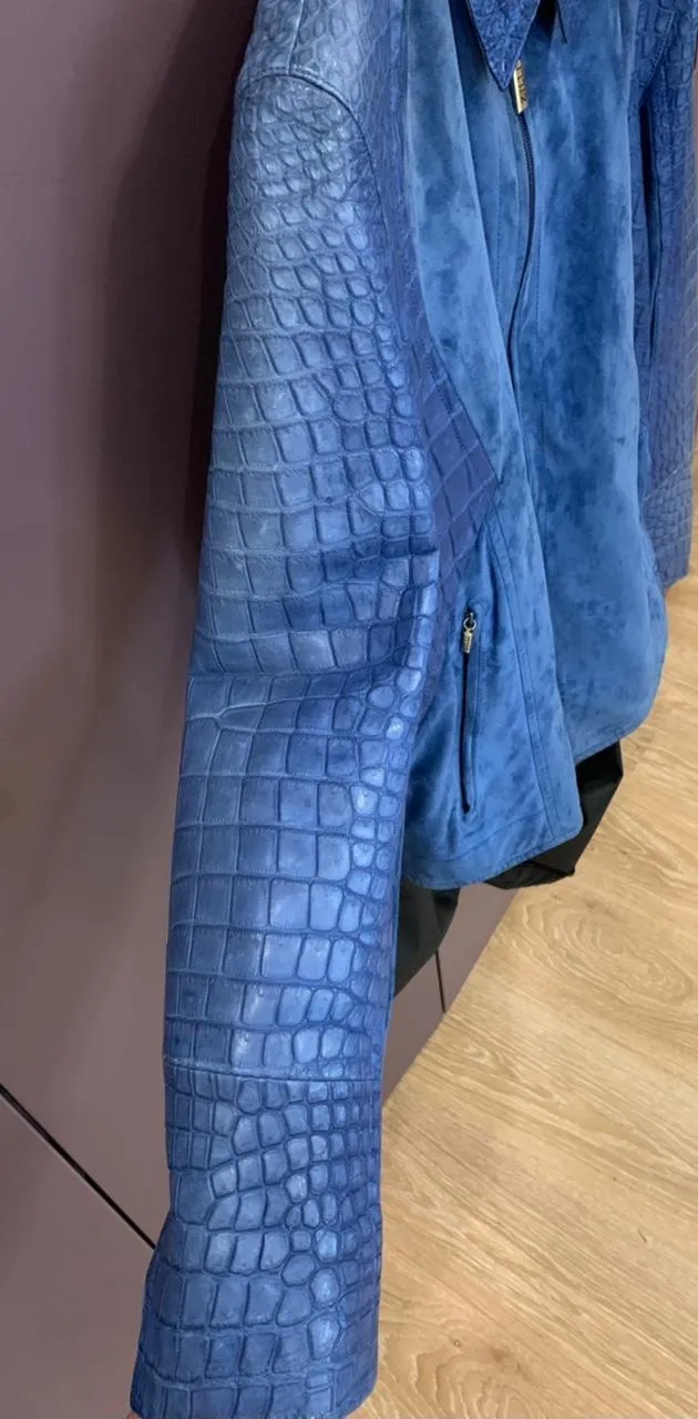 Erkek deri ceketler Sonbahar zilli mavi timsah cilt ing ceket sıradan ceket iffcoat