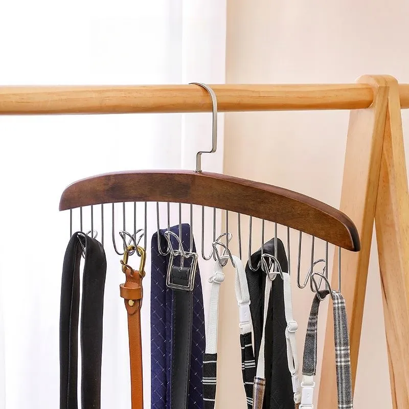 12 Haken Houten Hangers Rekken Met Rvs Sjaal Haken Stropdas Riem Doek Hanger Organizer Kledingrekken Q526