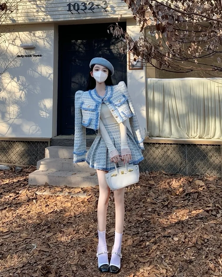 DHgate.com:2 Piece Outfits Skirt and Top - Chic Tweed Set
