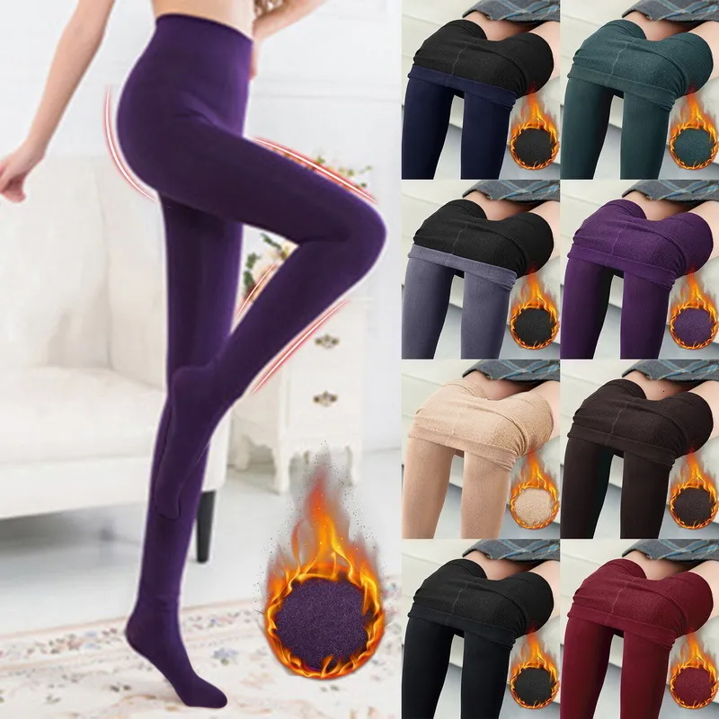 Damesleggings 100g Dames thermische broek Winter Warm Polar Panty Sok gevoerde fluwelen panty's Skin Effect Hoge taille Wollen legging 230828