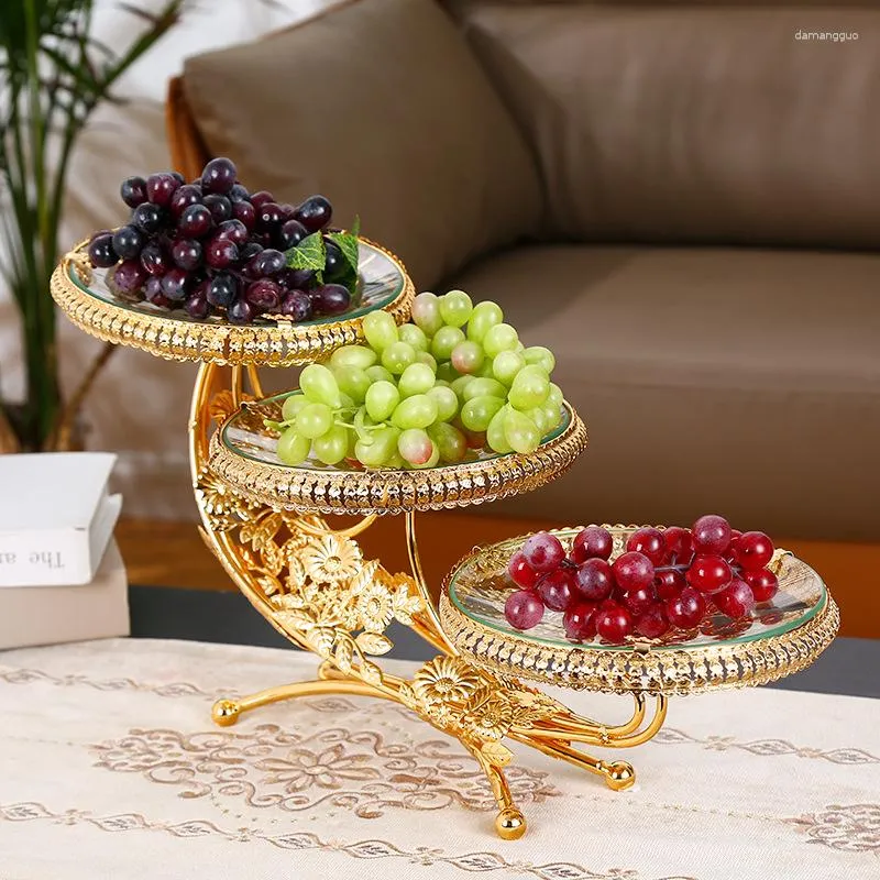 Assiettes Style européen plateau à fruits haut de gamme multicouche sec maison bol en verre créatif assiette de luxe légère
