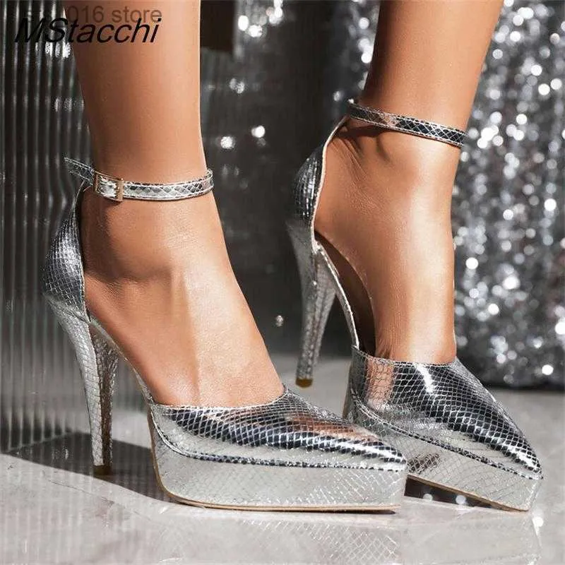 Sukienka buty 2023 Buty na platformę damską Wskazane palec podnośnikowe Kobiety Kobiety Stylowe złote sztylets seksowne sandały gladiatora kobiety slingback t230828