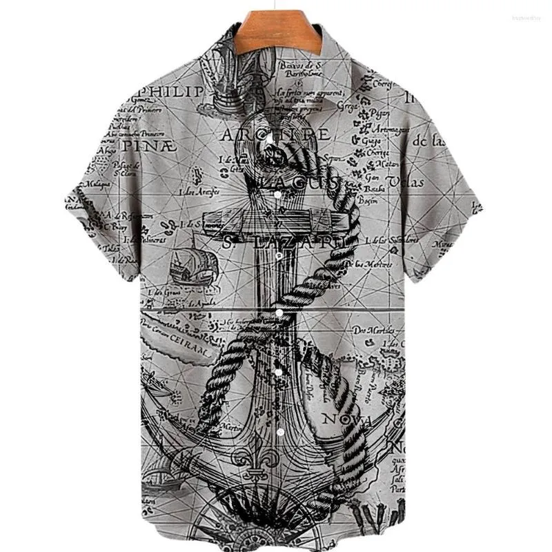 Chemises décontractées pour hommes Chemise Ship's Anchor 3D Impression Chemisier à revers surdimensionné à manches courtes Vêtements pour hommes Top Streetwear en plein air pour l'été