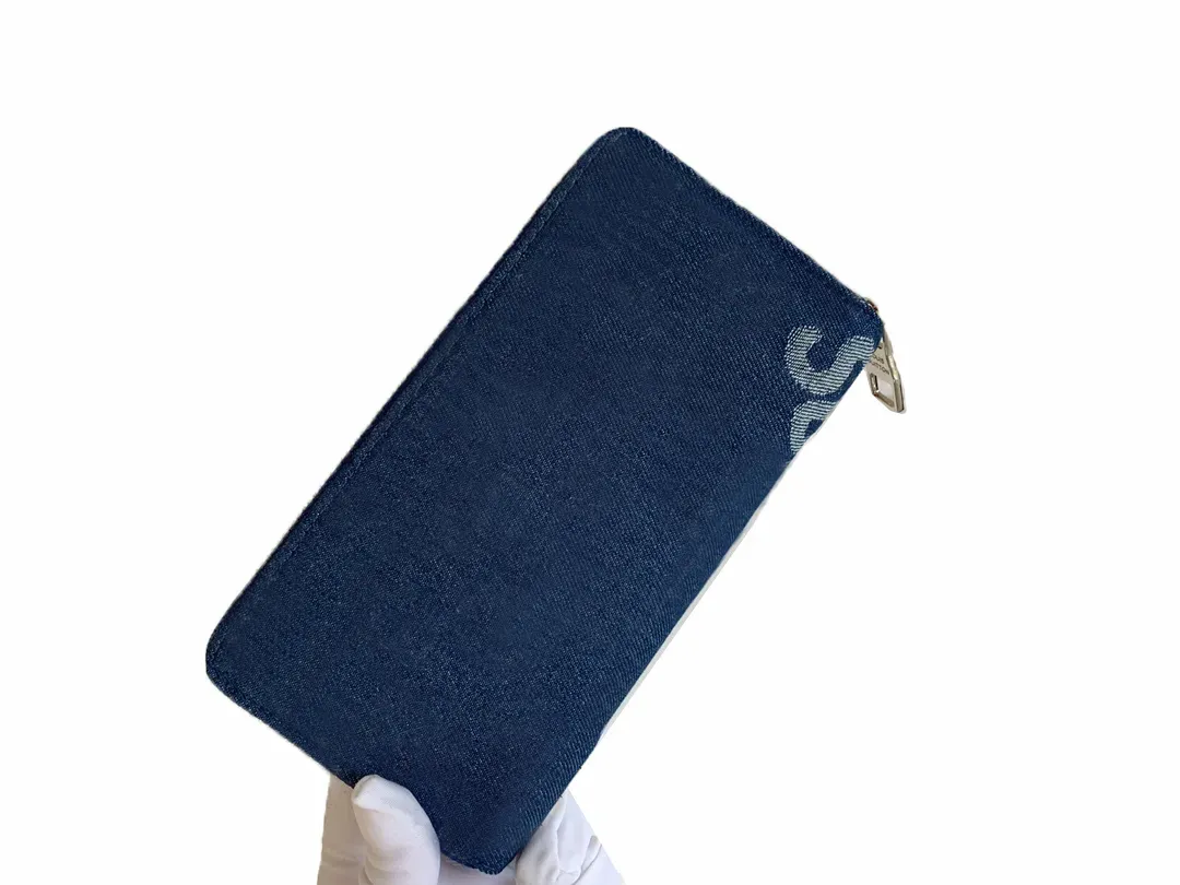 Portafogli zippy firmati borse hip-hop di lusso lettere di fiori in denim porta carte di credito da donna da uomo pochette lunga e sottile con cerniera con scatola