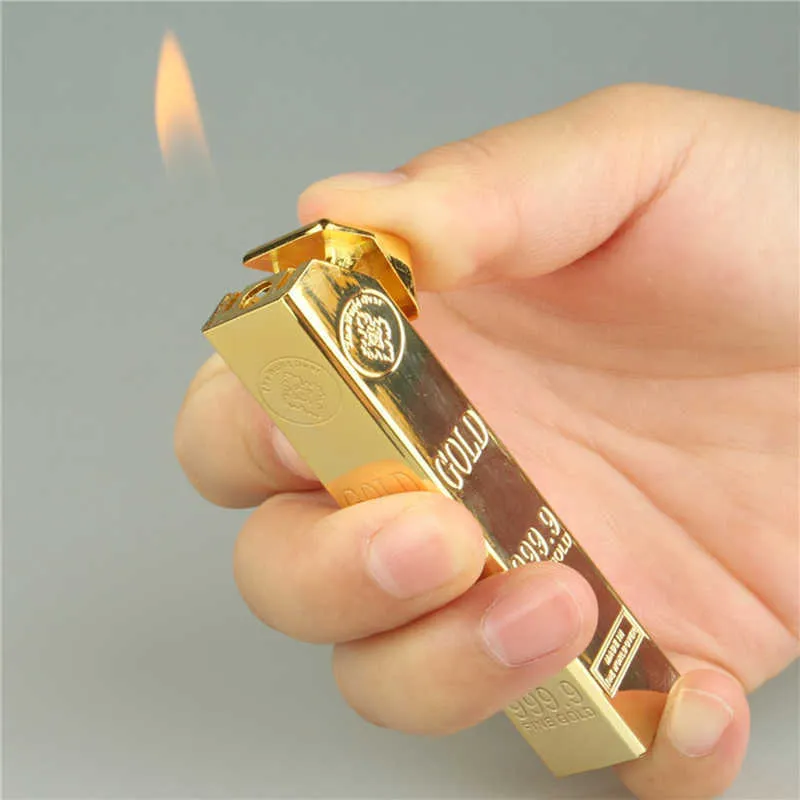 Metal Creative Gold Bar Torch Lighter Refillable Butane No Gas Men's Ignition Gadgets Personalized Gifts 6FQ9