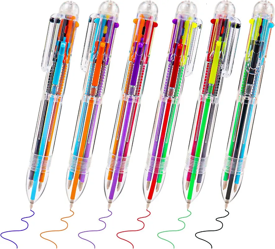 Ballpoint Pen 20 pakiet 0,5 mm 6-w-1 wielokolorowy Pen Pen 6 Kolor Przezroczysty wysuwany w szkole