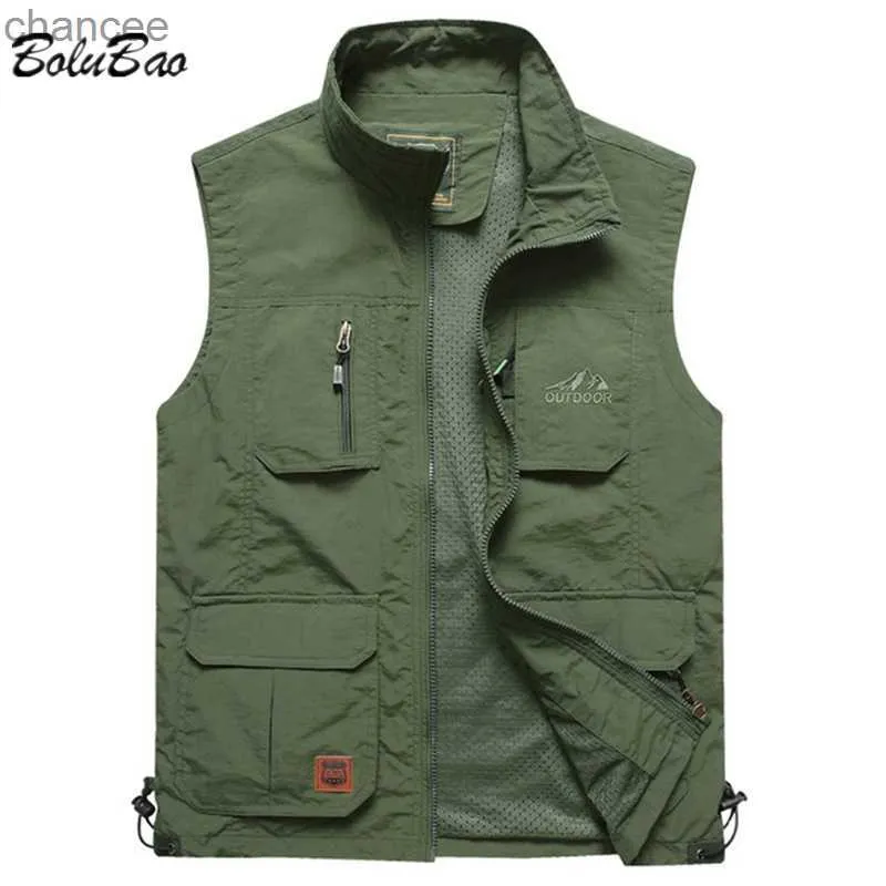 BOLUBAO hommes maille gilet Multi poche séchage rapide pêche sans manches veste Reporter lâche extérieur décontracté mince gilets gilet mâle HKD230828