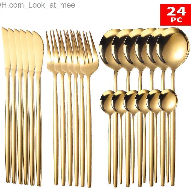 24 pièces ensemble de vaisselle en or ensemble de vaisselle en acier inoxydable couteau fourchette cuillère ensemble de couverts ensemble de couverts lumière vive Q230828