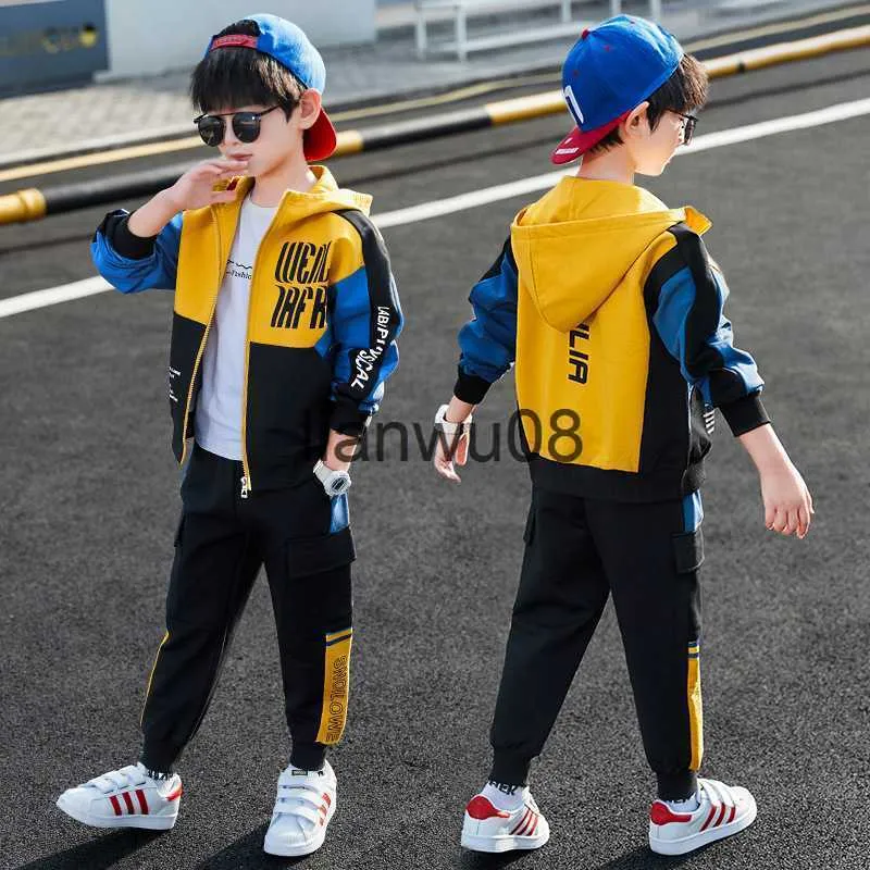 Conjuntos de ropa 2023 otono invierno chandal ropa ninos chandal adolescente ninos cremallera empalme nino moda sudaderas con capucha pantalon 8 9 10