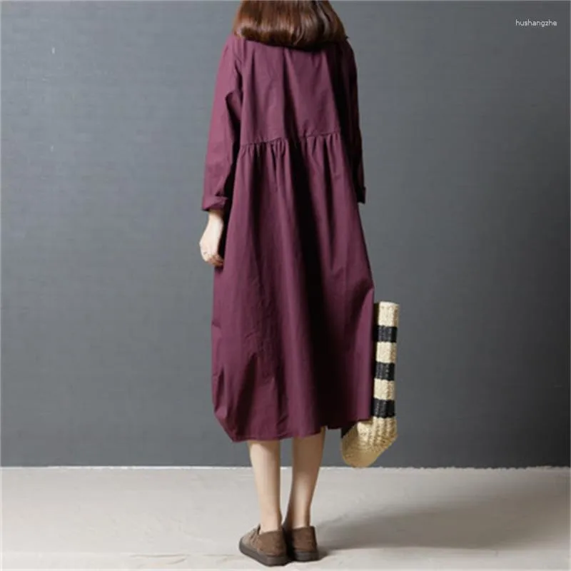 literature loose casual dress Women Literary Style Solid Color Loose Cotton Linen Dress Summer O Neck Pullover Casual Dresses Female Side Double Pockets Gown
