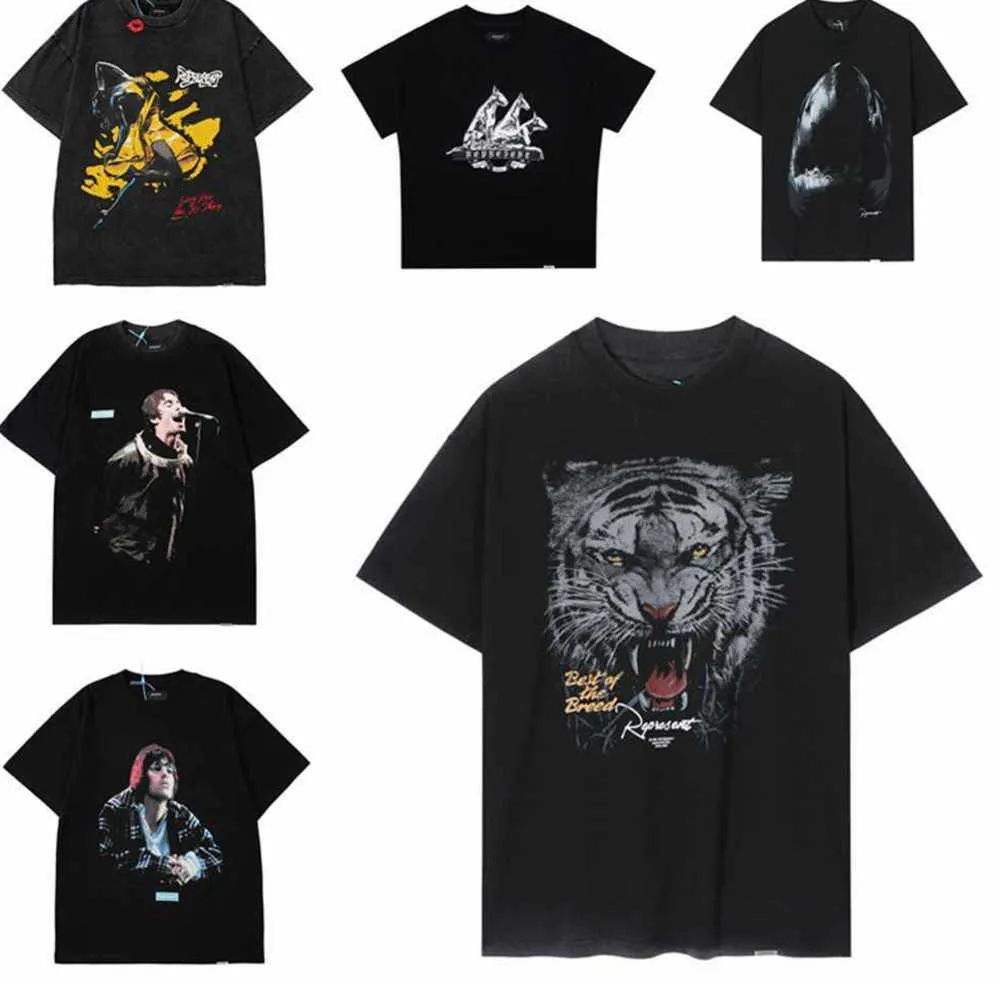 Herren T-Shirts Frog Drift 23SS Vintage Streetwear Oversize Rock Band Tier Grafik Tiger Charakter Print Sommer T-Shirt Tops für Männer L230216
