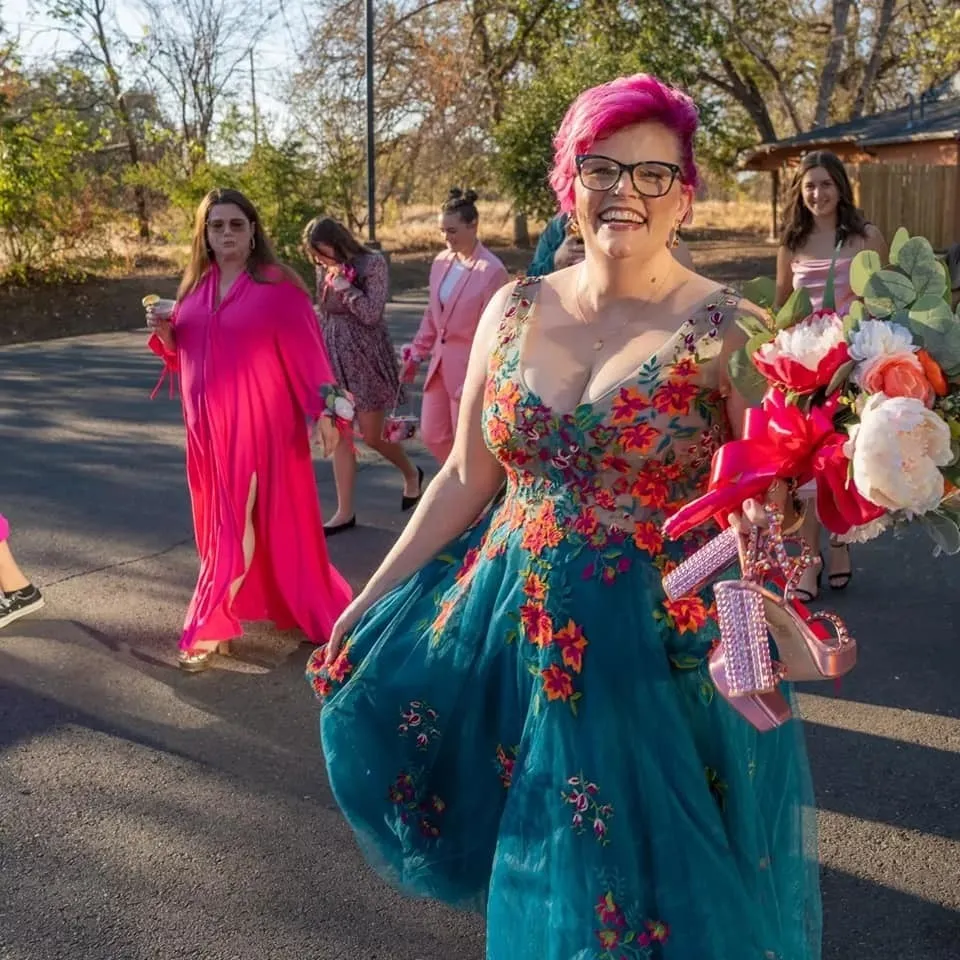 Custom Made Colorful Embroidered Tulle A Line Wedding Dress With Sheer Top  And V Neckline Perfect For Urban Weddings And Fairytale Garden Bridal Gowns  Plus Size Available From Daye03, $142.46