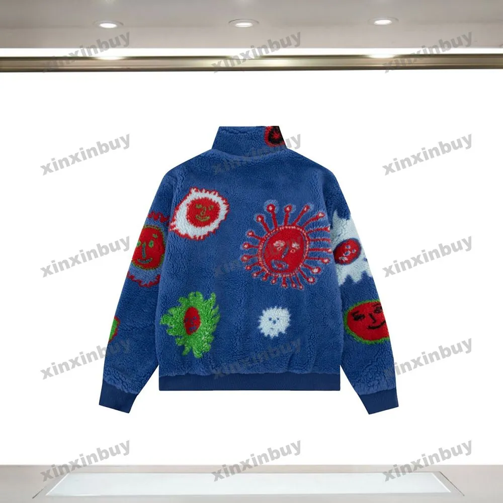 DHgate Mens Designer Fleece Jacket with Sun Face Letter Jacquard Fabric Long Sleeve Gray Black Red Blue S 2XL Apparel