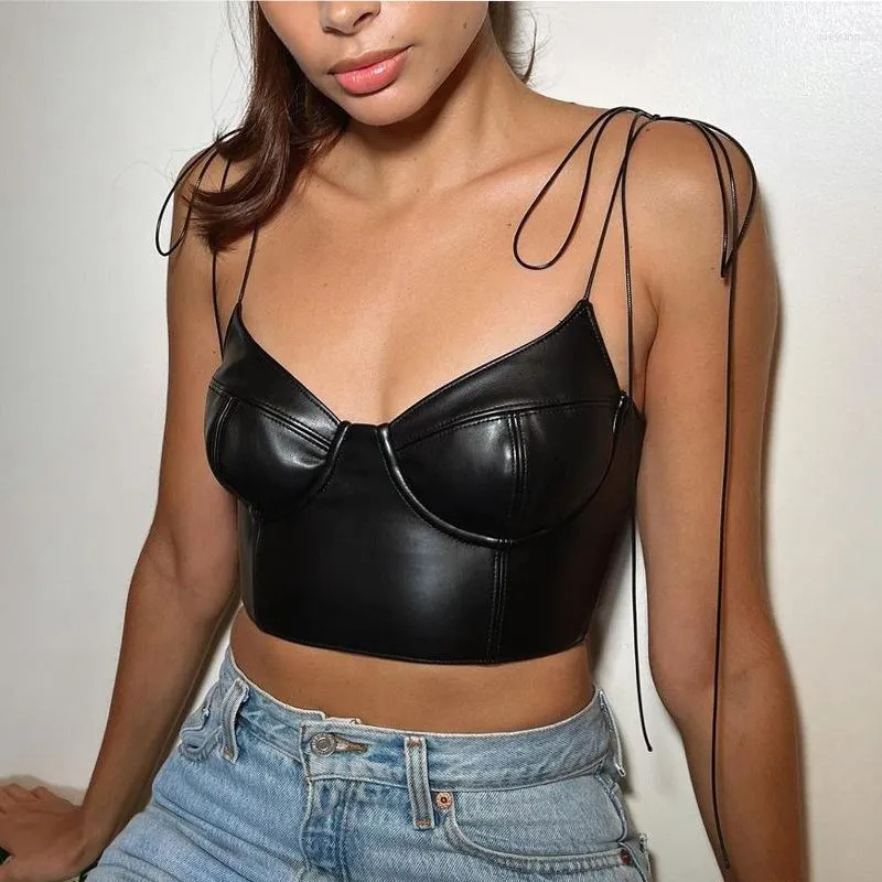 Women's Tanks Summer Suspender Vest 2023 PU Leather Eraser Fashion Sexy Body Shaping Chest Wrap Top