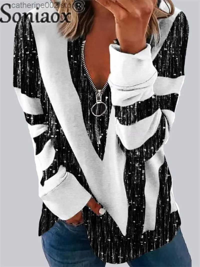 Bluzy damskie bluzy damskie damskie V SCIPPIPER SPLICHING Bluza jesień cyfrowy nadruk długie rękawy luźne topy pullover żeńska bluza z kapturem T230828