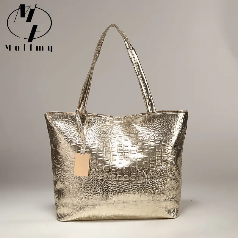 Sacs de soirée Marque Mode Casual Femmes Épaule Argent Or Noir Sac À Main En Cuir PU Femme Grand Sac Fourre-Tout Dames Sac À Main 230826