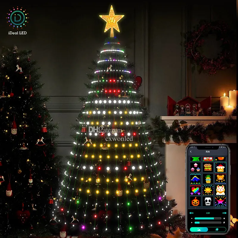 App-Steuerung, intelligente Weihnachts-Lichterketten, 400 Stück, RGBIC, Traumfarbenwechsel mit Musiksynchronisierung, DIY funkelnde Feen-Lichterketten für 2,1 m, 1,8 m, 1,5 m Weihnachtsbaum