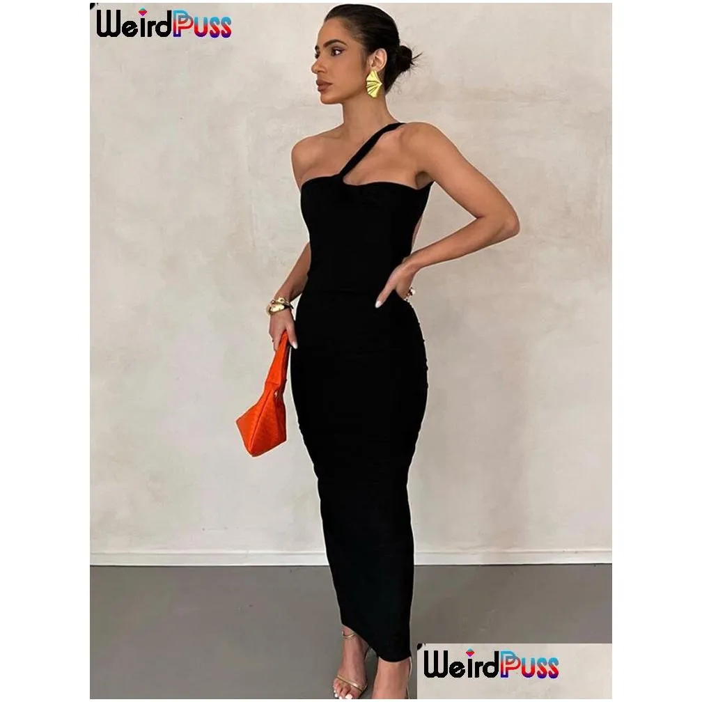 Vestidos Casuais Básicos Estranho Puss Hollow Sexy Mulheres Elegante Vestido Cruz Ruched Chic Design Sem Mangas Skinny Elegante Bodycon Birthda Dh1Ew