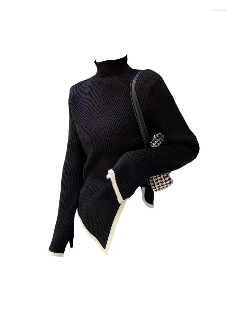 Women's Sweaters Women Fashion Solid Color Classical Knit Sweater Vintage Turtleneck Female Pullovers Flare Sleeve Daily Autumn Y2K