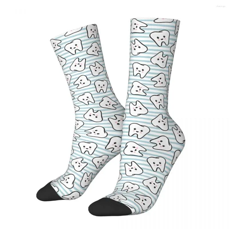 Мужские носки счастливые зубы на голубых полосах стоматология retro Hip Hop Crazy Crew Sock Sock Pattern Printed