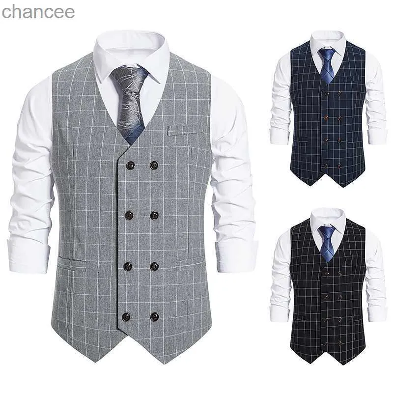 Business Vest Men's Slim Single-breasted Sleeveless Suit V-neck Formal Vest 3 Colors (S-XXL) HKD230828