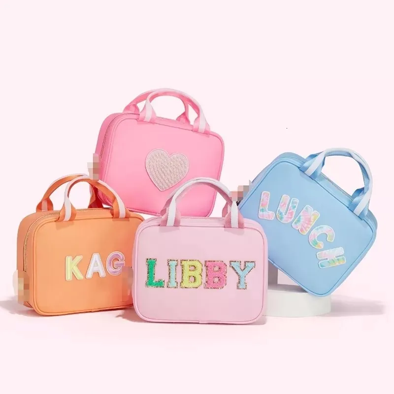 Cosmetic Bags Cases RTS Stock Nylon Portable Waterproof Personalized Chenille Patches Custom Girls Kids School Insulated Cooler Lunch Box 230826