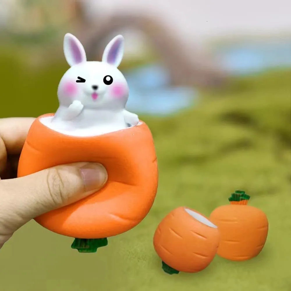 4x Squishy Karotten Mit Kaninchen – Quetschspielzeug Zum Stressabbau, Aus Weichem TPR, Für Kinder & Erwachsene