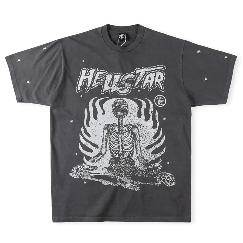 Erkek Tişörtleri Hellstar T-Shirt High Street Vintage Erkekler Kadın Kısa Kollu Üst Tee Kafatası Baskı Hellstar T Shirt 230828