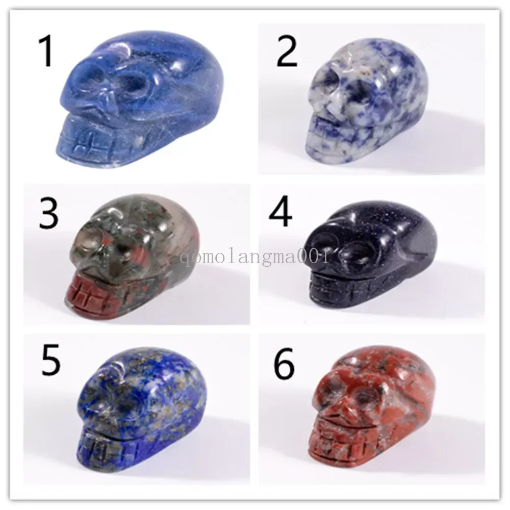 Party Decoration 1 Inch Crystal quarze Skull Sculpture Hand Carved Gemstone Statue Figurine Collectible Healing Reiki Halloween