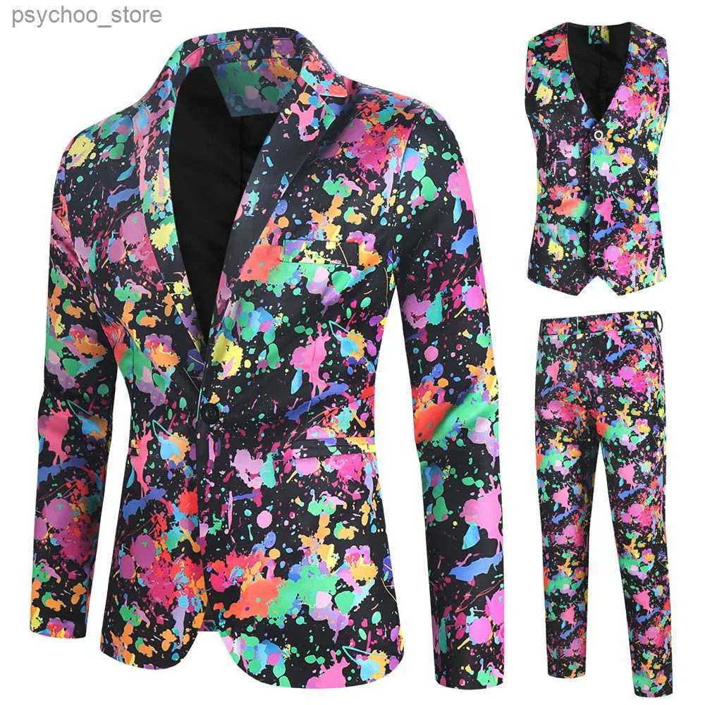 Plus w rozmiarze 4xl-m męscy Trzyczęściowe garnitury moda moda zwykłe regularne fit męskie zestawy garnitury Blazer + kamizelki + scena scena homme Q230828