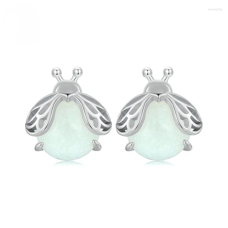 Stud Earrings Brand 925 Sterling Silver Firefly With Luminous Stones Sparkling Ladies Fine Jewelry