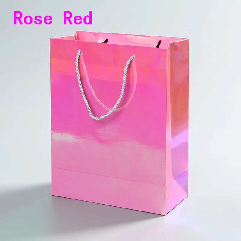 Laser Gift Paper Bag Store Clothes Shoes Packaging Birthday Wedding High Quality Paper Handbags Tote Bag LX6068