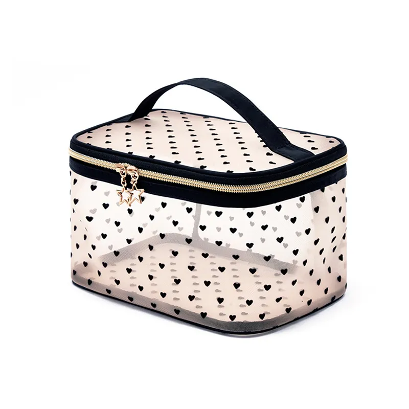 Midjeväskor 1st 5st kärleksmakeup Mesh Cosmetic Bag Portable Travel dragkedja påsar för hemmakontorstillbehör Cosmet 230826