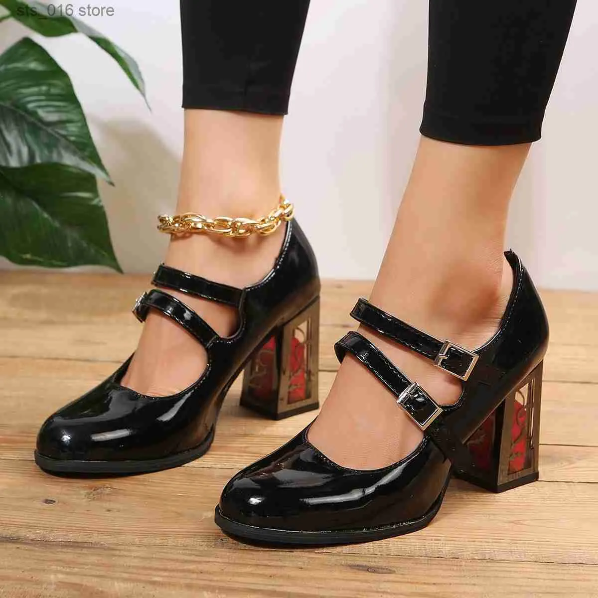 Black Punk Rock Chunky Block Sole Ankle High Heels Boots ...