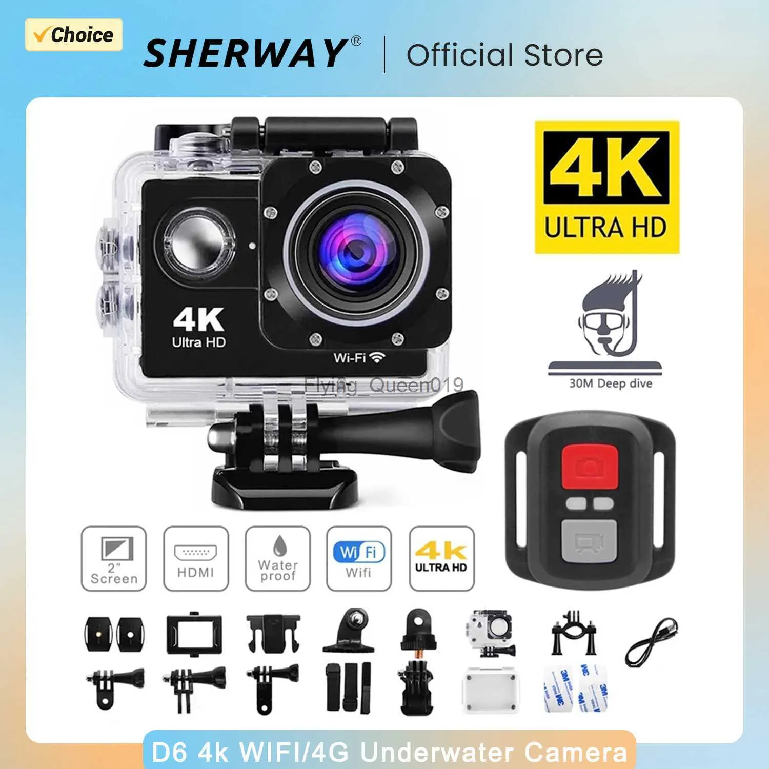 SHERWAY 4K Underwater Camera 1080P/30FPS WiFi 2.0" 170D Waterproof Helmet Video Recording Camera Sports Cameras Fishing Camera HKD230828