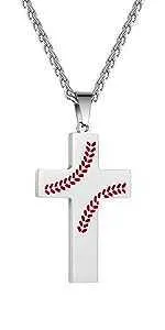 Silver baseball cross necklace