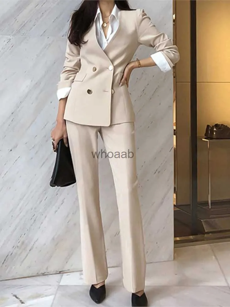 Primavera moda feminina blazer terno manga longa blazer com cinto calças terno conjunto senhora do escritório dois conjuntos de peças roupas hkd230825