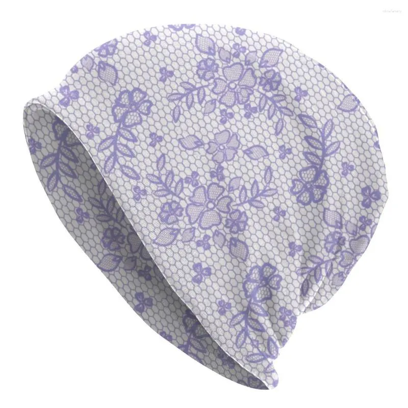 Berets Purple Chantilly Lace Boho Bohemian Bonnet Hats Outdoor Skullies czapka dla mężczyzn Kobiety na drutach ciepłe podwójne użycie czapki unisex